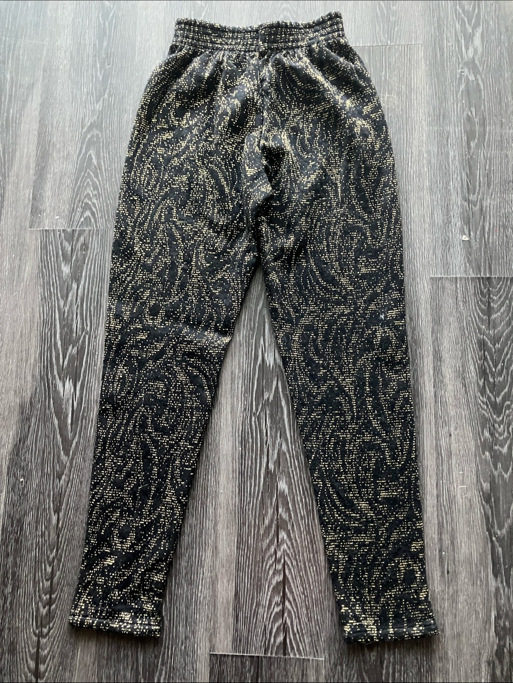 Vintage 80s Glam Glittery Black & Gold Lurex Jogger Style Tapered Leggings - Picture 4 of 5